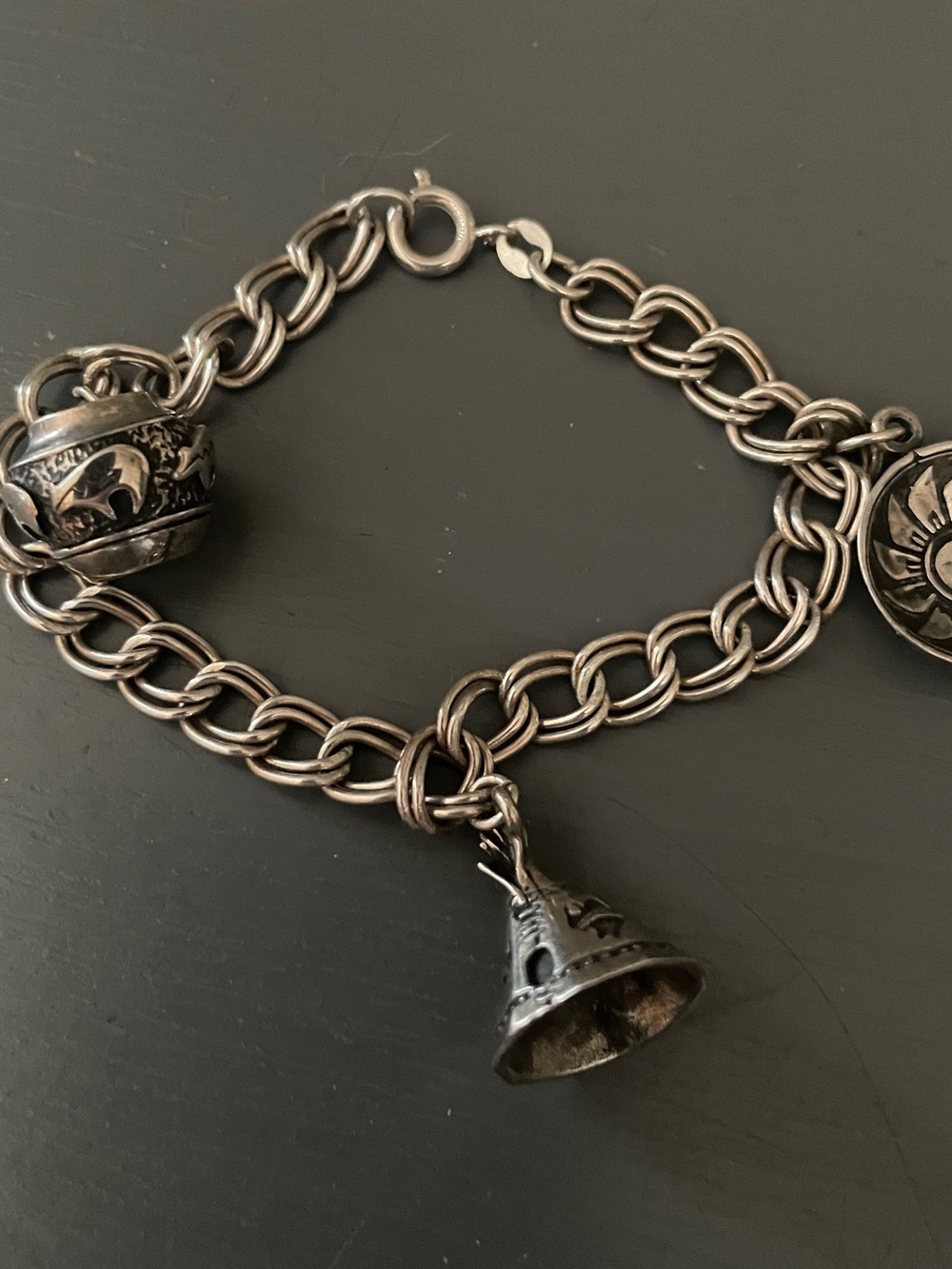 Sterling Silver Native American Charm Bracelet Acoma Wedding Basket Teepee 7”